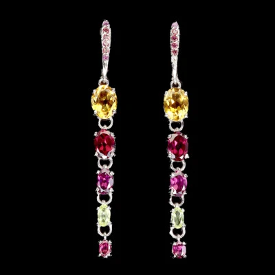 925 Sterling Silber Ohrringe Oval Citrin Peridot Rhodolith Natur Edelstein Jude - Bild 1 von 4