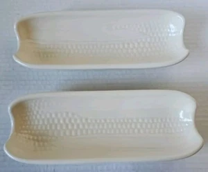 Set Of 2 Pfaltzgraff Heritage White Corn on the Cob Holders Dish Tray New - Picture 1 of 5