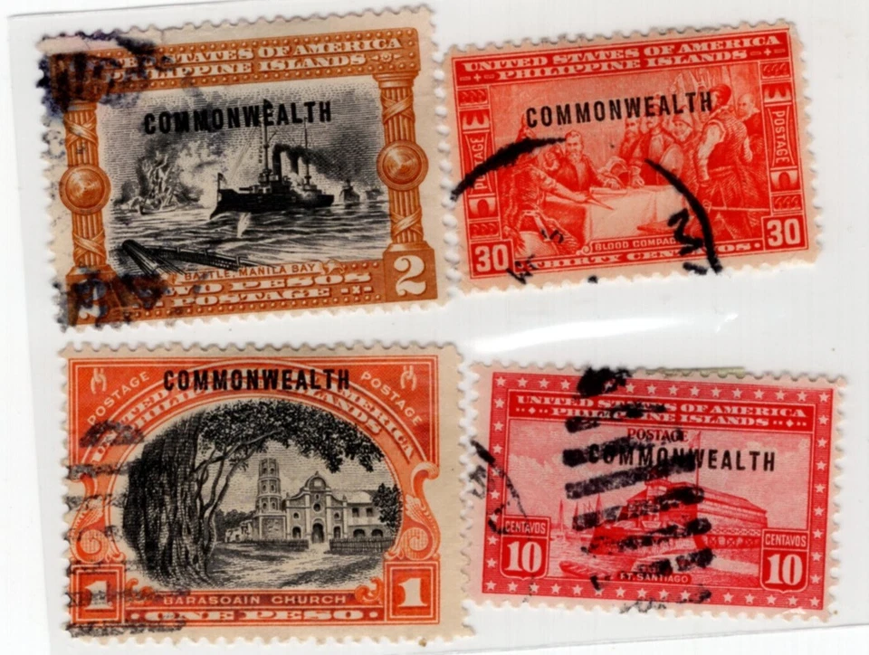 Sellos de Filipinas 437, 442-444 Commonwealth sobreimpresos Foto 1 de 1