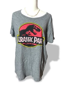 Women’s Jurassic Park 25th Anniversary Graphic T-Shirt Gray W/ Holes Sz 0 - Picture 1 of 9