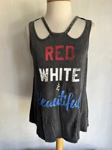 RED, WHITE & BEAUTIFUL Cold Shoulder Patriotic USA Rock & Republic Top Sz Medium - Picture 1 of 5