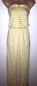 NEXT size 20 yellow mix striped strapless stretch cotton pocketed MAXI dress - Picture 1 of 8