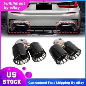 FOR 19-25 BMW G20 M340i 330i CARBON FIBER STAINLESS QUAD EXHAUST TIP FINISHERS - Picture 1 of 16