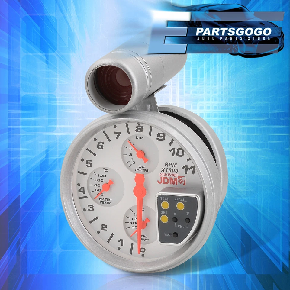 Universal 5" JDM 4-in-1 11k Oil Water Temp Gauge Cluster Tach Tachometer White - Image 1 of 4