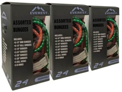 3-PK - 72-PC Assorted Bungee Cords - Tarp Bungee, Mini Bungee, J-Hook Bungee - Image 1 of 4