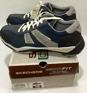 Skechers Men's Larson Sotes 64971 Navy Gray Canvas Suede Lace Up Mens Sneakers - Picture 1 of 10