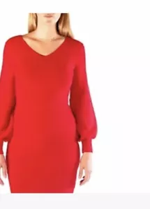 womens red sheath balloon sleeve dress size small - Picture 1 of 3
