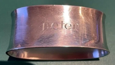 Anillo servilletero alemán vintage MCM de plata esterlina "Pedro" nombre grabado Foto 1 de 4