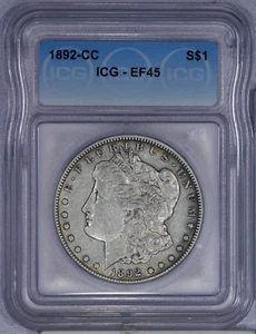 1892-CC Morgan Silver Dollar $1 ICG EF45 XF45 - Picture 1 of 2