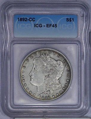 1892-CC Morgan Silver Dollar $1 ICG EF45 XF45 - Image 1 of 2