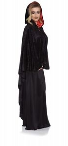 Black Velvet Cascade Cape Red Hooded Satin Lining Women's Costume Accessory New