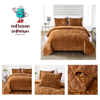 Distressed Velvet Quilt Set, 3 Pieces Caramel Gold King, Distressed Velvet Fa... - Image 1 of 4