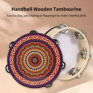 Bohemian 8" Wooden Tambourine with Double Cymbals for Parties & Worship - Picture 1 of 5