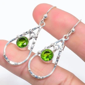 Daughters Day Sale 925 Sterling Silver Genuine Peridot Drop Dangle Wife Earrings - Picture 1 of 8