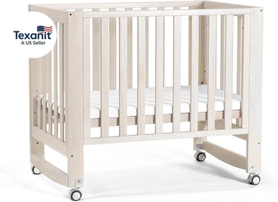 Evonest Baby Crib, 6 in 1 Convertible Mini Crib with Wheels, 100% New Zealand Wo Foto 1 de 4