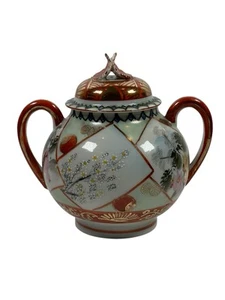 Japanese Antique Kutani Eggshell Porcelain Sugar Bowl & Lid 16cm Geisha Design - Picture 1 of 16