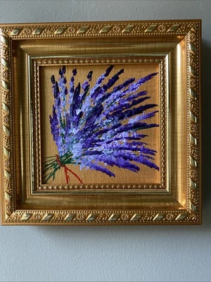 Flores de lavanda, pintura acrílica original sobre panel de lienzo, 4/4 enmarcado Foto 1 de 4