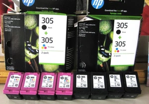 8 Used / Empty HP Ink Cartridges 305 - 4 x Tri Colour & 4 x Black - Picture 1 of 9