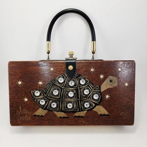 Vintage 1963 1960's Enid Collins Slow Poke Turtle Wood Box Purse MCM Hand Bag ! - Picture 1 of 9