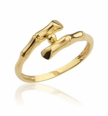 Anillo de bambú real de oro macizo de 14K, anillo de cuentas de bambú, anillo para mujer Foto 1 de 4