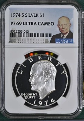 1974 S Silver Eisenhower Dollar $1 NGC PF 69 Ultra Cameo - Image 1 of 2