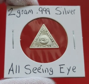 2 Gram .999 Fine SILVER Triangle Bar Ingot - All Seeing Eye Pyramid, Freemasons - Picture 1 of 3
