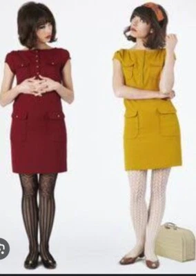 Dear Creatures Medium NWT ModCloth Mod 60s Style Mustard Retro Dress Military M  - Image 1 of 4