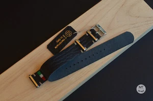 18/19/20/21/22 mm Cinturino artigianale pelle nera tipo militare MTstraps Italy - Picture 1 of 9