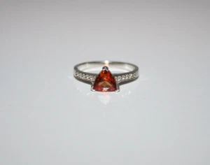 STERLING SILVER 925 Champagne ZIRCON & White Topaz Trillion Cut RING Size P - Picture 1 of 3