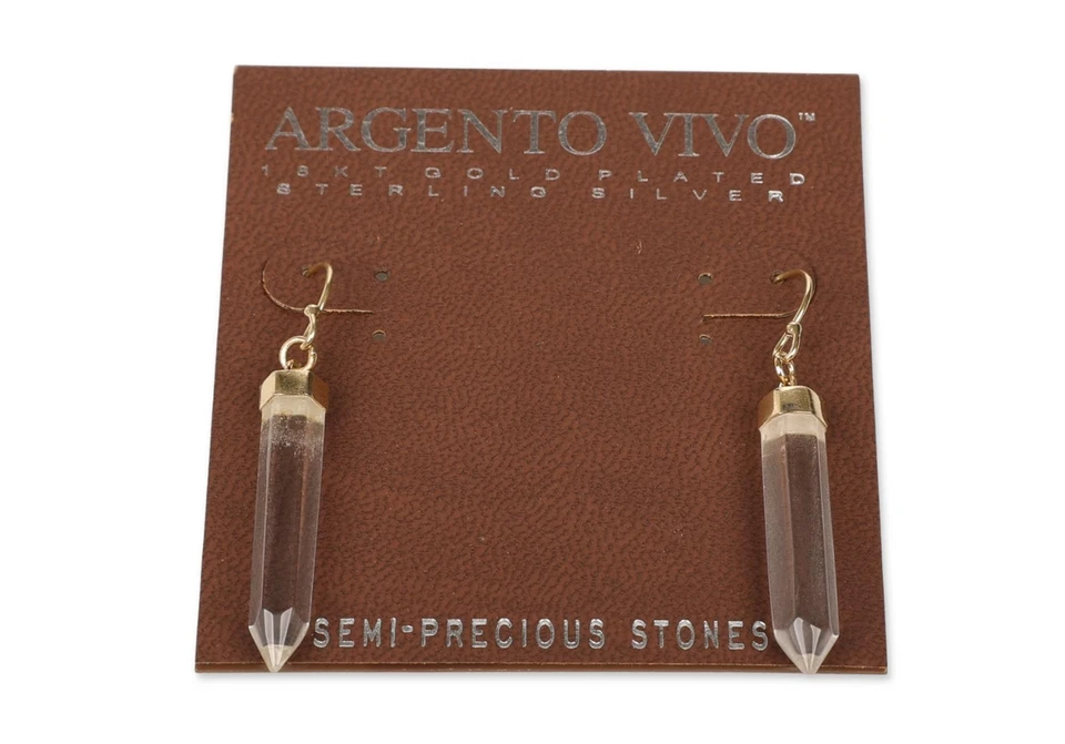 Argento Vivo 302043 Women's Raw Stone Drop Earrings - Gold/ Clear Quartz - Image 1 of 1