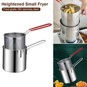 Portable Fryer Pot Frying Stainless Steel Oil-Saving Fryer With Strainer Basket - Picture 1 of 24
