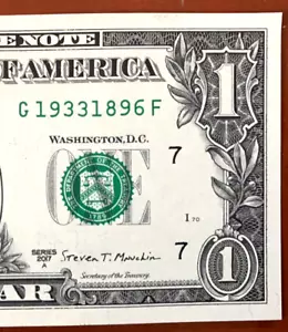 1933 - 1896 Tombstone Dual Year Birth Year One Dollar Bill Fancy Serial Number - Picture 1 of 3