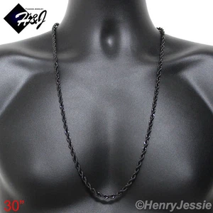 30"MEN's Stainless Steel 5mm Black Plated Smooth Rope Chain Necklace - Picture 1 of 3