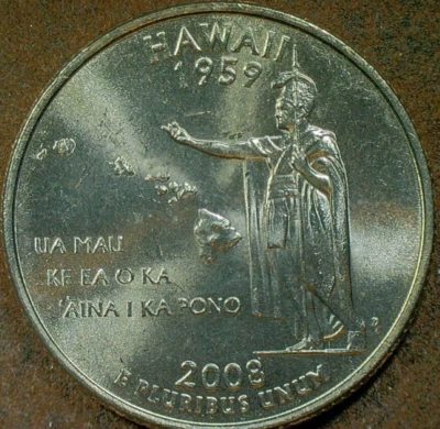 UNITED STATES-2008 "D" CLAD  ST. QUARTER-.25c-"HAWAII" KM# 425 UNC/AU - Image 1 of 3