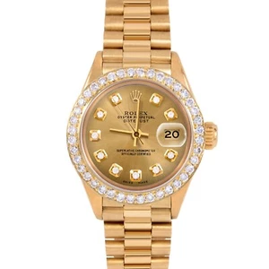 Rolex Ladies 18K Gold President Champagne Diamond Dial Diamond Bezel Watch - Picture 1 of 3