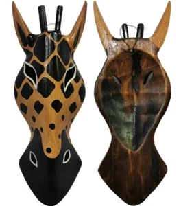Máscara de decoración de pared de jirafa arte africano escultura de madera safari tallado - Imagen 1 de 7