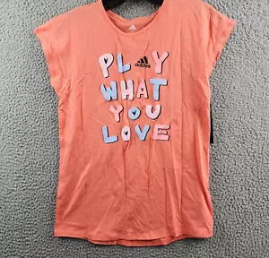 adidas Play What You Love T-Shirt Girls XL Coral Fusion Crew Neck Pullover S/S - Picture 1 of 13