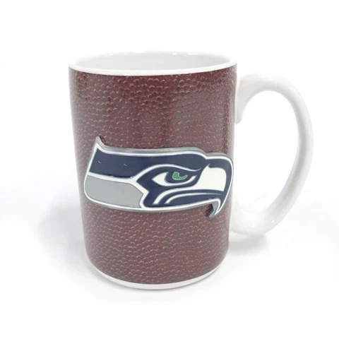 NFL Football Seattle Seahawks Mug with 3D Raised Pewter Metal Emblem, 15 oz Cover