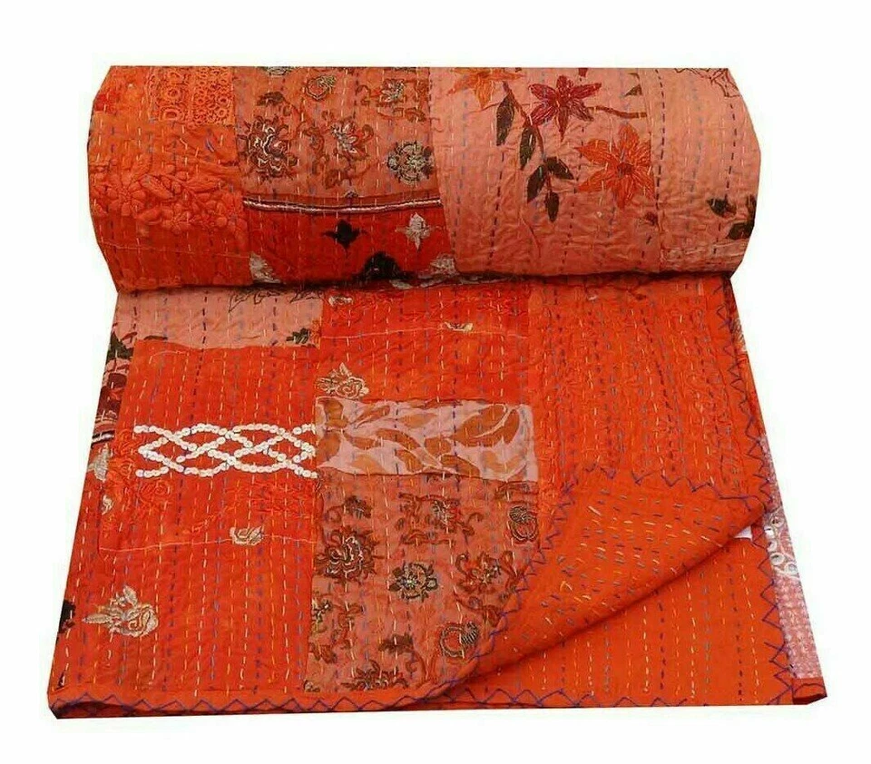 Indio Handmade Viejo Patola Seda Parche Kantha Colcha Kantha Manta Colcha Doble - Imagen 1 de 1