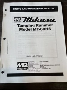 Mikasa Multiquip MT60HS Tamping Rammer Jumping Jack Parts Operation Manual Book - Picture 1 of 5
