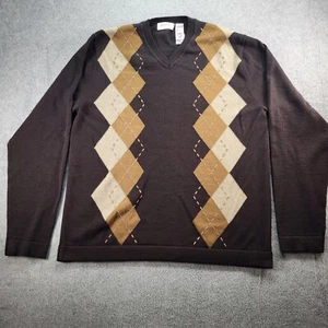 Concepts By Claiborne Mens Brown Pullover Sweater V Neck Diamond Shapes Size L - Picture 1 of 9