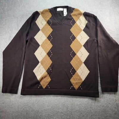 Concepts By Claiborne Mens Brown Pullover Sweater  V Neck Diamond Shapes Size L - Image 1 of 4