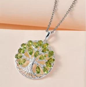 Peridot 925 Sterling Silver "Tree of Life" Pendant & FREE 20" Chain. - Picture 1 of 7