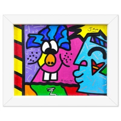 Romero Britto FRIENDSHIP double Hand signed Original  Acrylic painting framed - Image 1 of 3