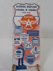 Vintage 1959 DE, VA, WV, MD Flying A Service Station Advertising Road Map - Picture 1 of 4