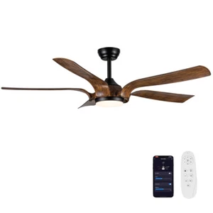 56" Smart Integrated LED Ceiling Fan DC Motor 5 Brown ABS Blades w/APP Remote - Picture 1 of 10