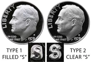 1979 P D S Roosevelt Dime In Mint Cello + TYPE 1 PROOF (3 COINS) - Picture 1 of 3