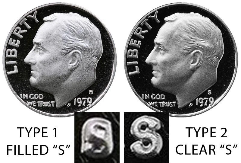 1979 P D S Roosevelt Dime In Mint Cello + TYPE 1  PROOF (3 COINS) - Image 1 of 3