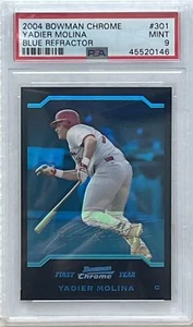 Bowman 2004 cromado Yadier Molina azul refractor #301 novato radiocontrol #ed/290 PSA 9 - Imagen 1 de 2