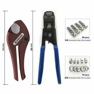 Kit strumenti crimpatura tubi/tubi Pex, taglierina, misuratore Go/No Go+30 anelli morsetti RCA - Foto 1 di 9
